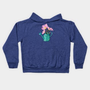 Pink cosmos flowers in a watering can Kids Hoodie